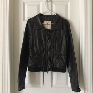 Hollister chocolate brown leather jacket